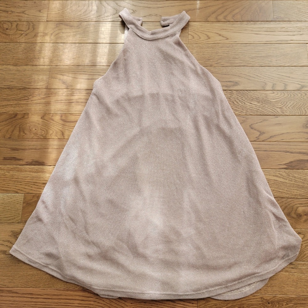 Pookie & Sebastian Rose Gold Metallic Halter Mini Dress Open Cage Back Medium